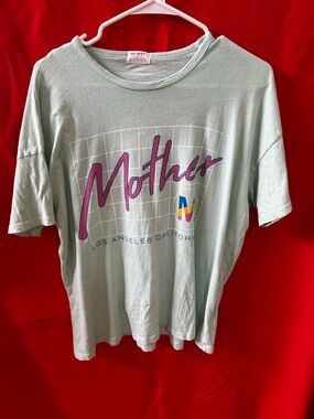 MOTHER Mint Short-Sleeve Tee with Purple Script